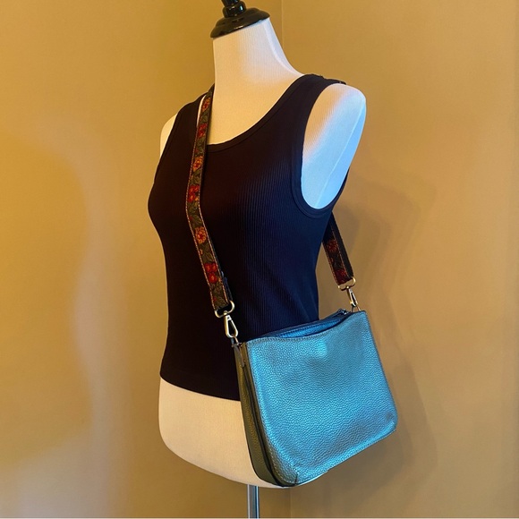 Leather Crossbody Pouch Clutch with Detachable Strap Green & Black - Picture 1 of 15